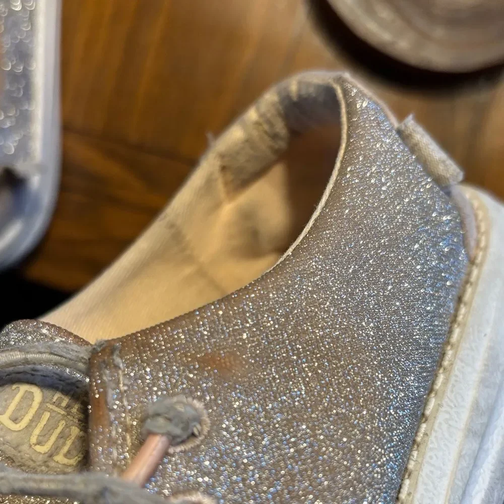Hey Dude Sparkly Silver Kids Shoes